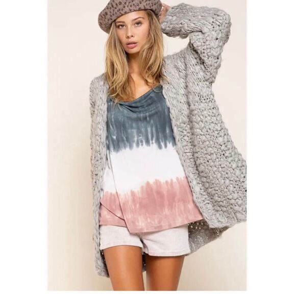 𝅺chunky Knit Open Front Cardigan in Gray - Picture 6 of 14